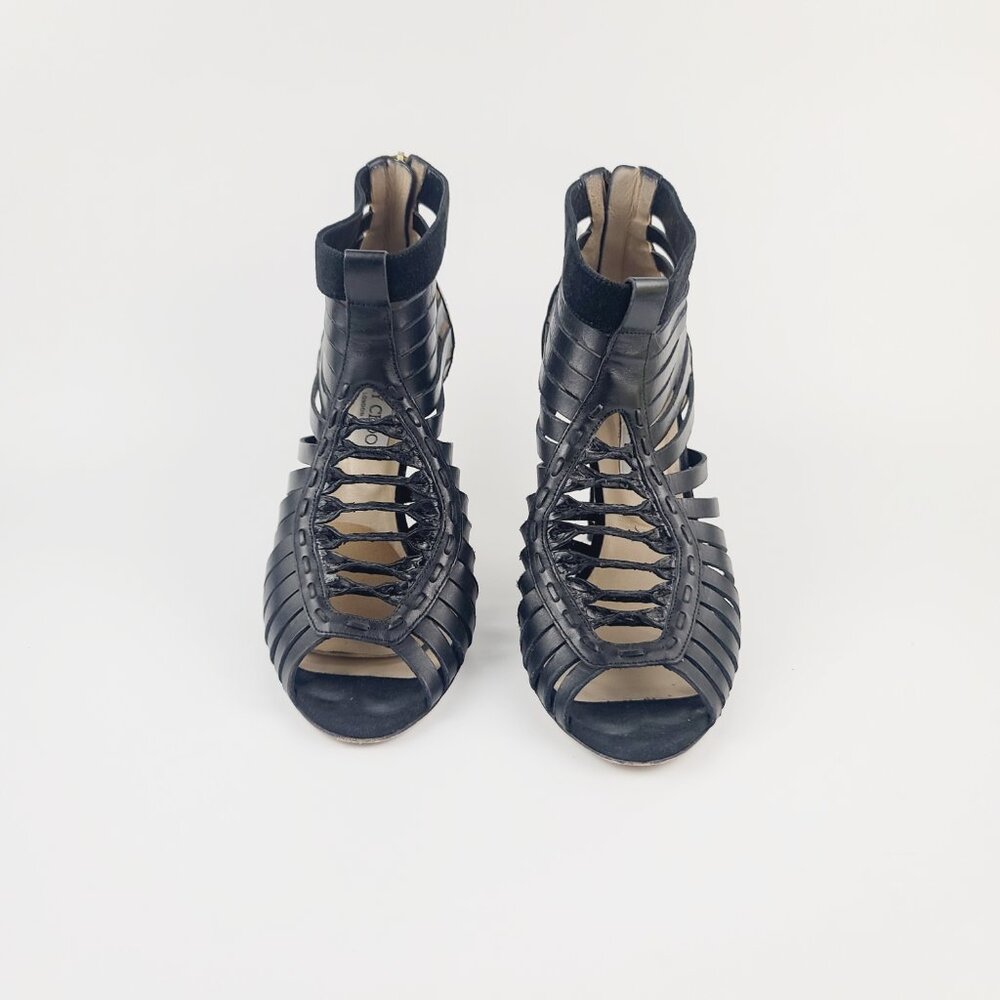 JIMMY CHOO Heels Black Gladiator Multistrap Caged Sandals Size 38 Retail $1050 - Picture 3 of 8